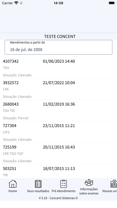 Resultados de Exames Concent Screenshot