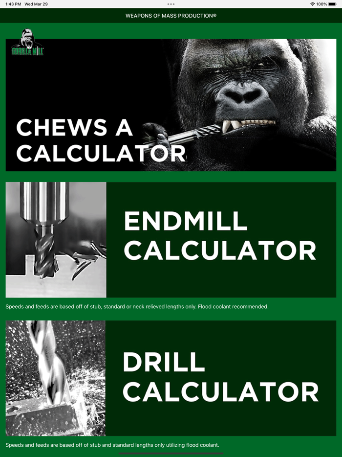 Gorilla Mill Speeds and Feeds
