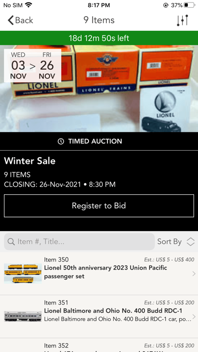Elliott Auctions Screenshot