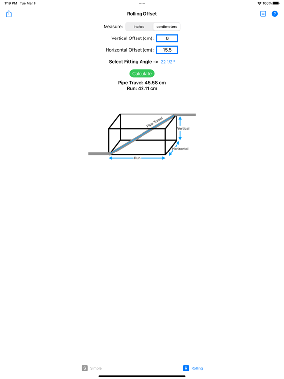 Pipe Offset Assistant iPad screenshot 3 - Productivity app