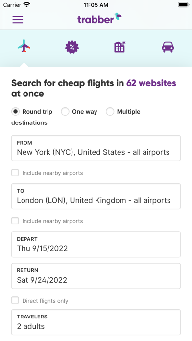 Trabber: Flights, Hotels, Cars Screenshot