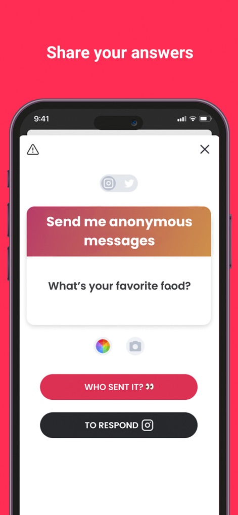 Scret: perguntas anônimas - Eine Detailansicht der App präsentiert eine anonyme Nachricht mit der konkreten Frage 'What's your favorite food?' und bietet direkte Optionen zum Beantworten oder zum Anzeigen des Absenders.