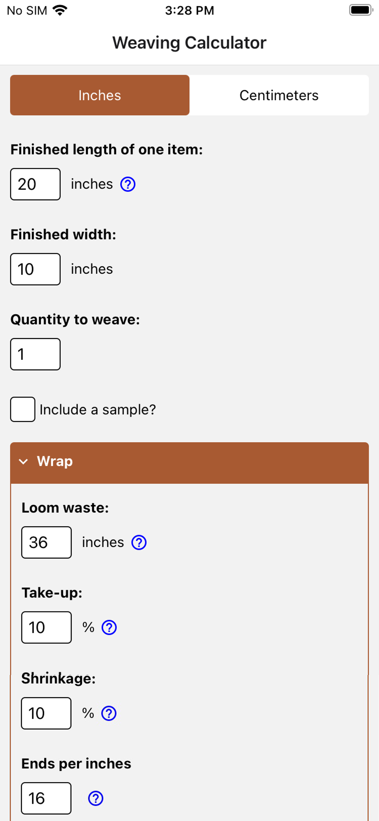Weaving Project Calculator