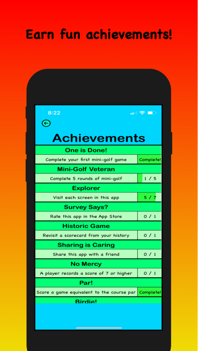 Pelly's Mini Golf Scorecard Screenshot