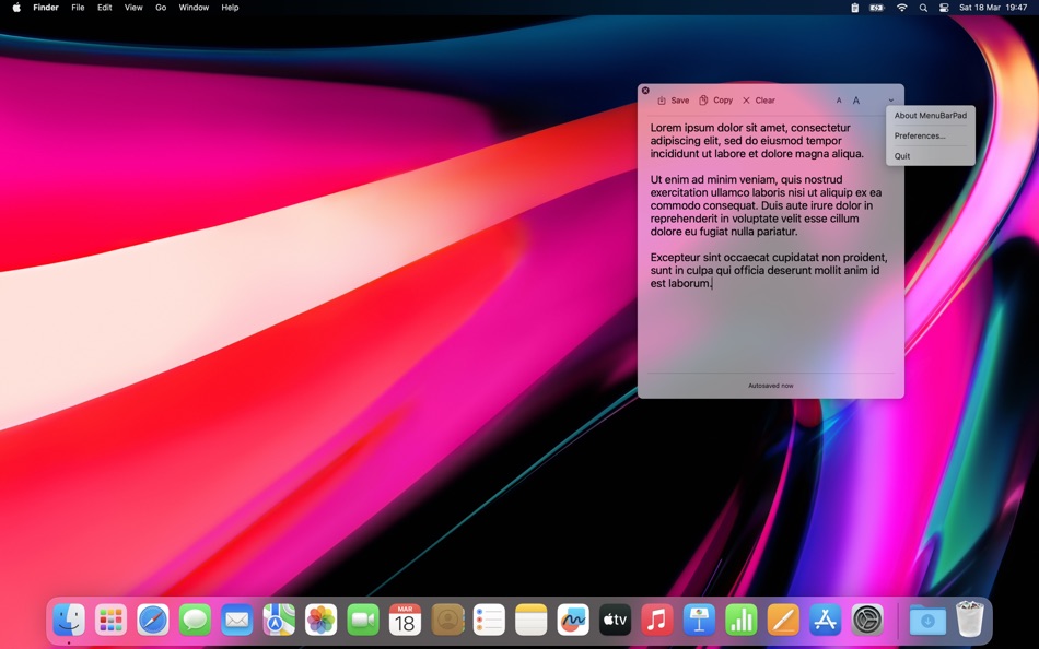 #3. MenuBarPad (macOS) Podle: Juan Andres Verdaguer