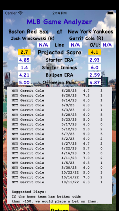 MLB Game Analyzer Screenshot