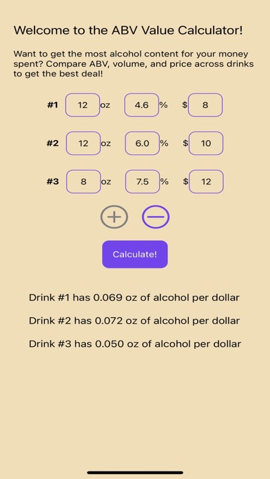 ABV Value Calculator Screenshot