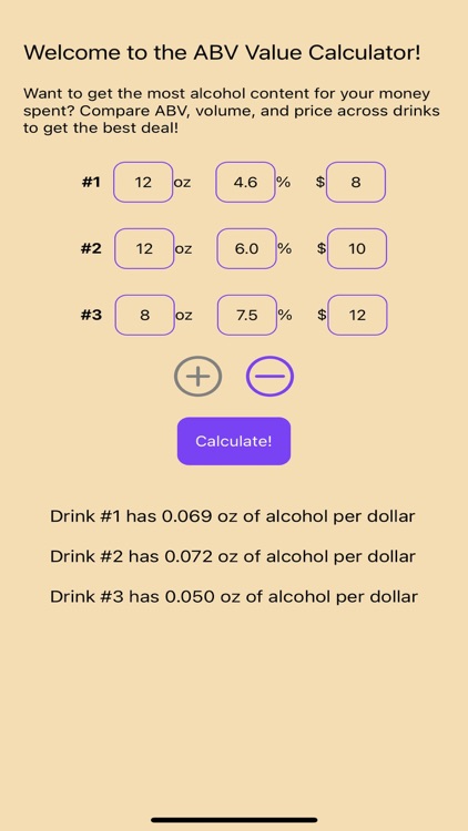 ABV Value Calculator