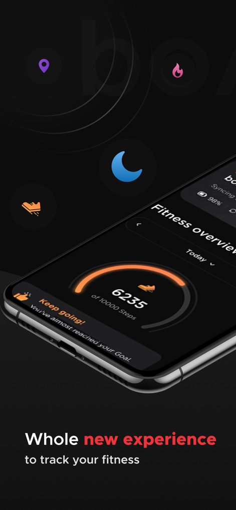 boAt Crest - Discover how the app presents a clear fitness overview, showcasing daily step counts and motivational progress messages.