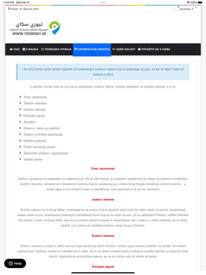 Teori B körkort - Bosniska