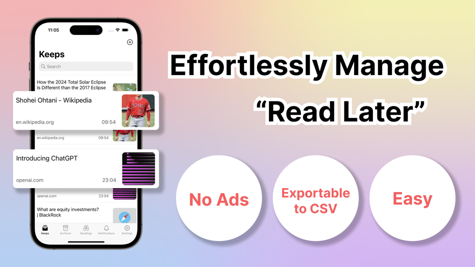 #1. Save "Read Later" - KeepLink (iOS) By: Ryutaro Okada