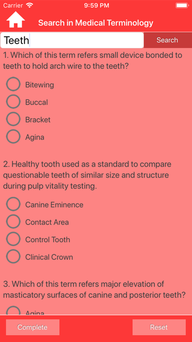 Dental Medical Terms Quiz Screenshot