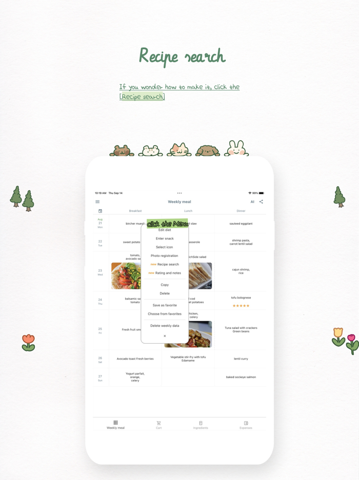 Yurit weekly meal planner