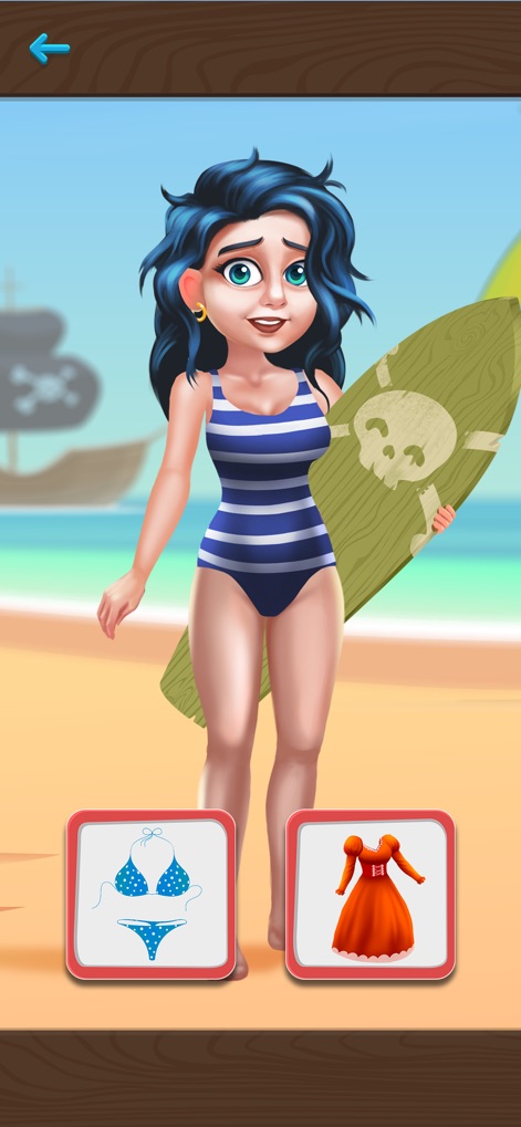 Save The Pirate! Help! Escape! - L'application met en scène des moments de personnalisation avec l'apparence soignée et les vêtements stylés du personnage et les différentes options de tenues illustrées, permettant aux joueurs d'exprimer leur créativité.