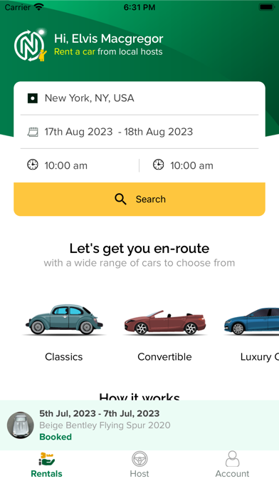 nRide Car Rentals Screenshot