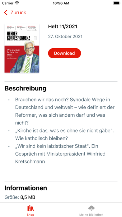 Herder Korrespondenz Screenshot