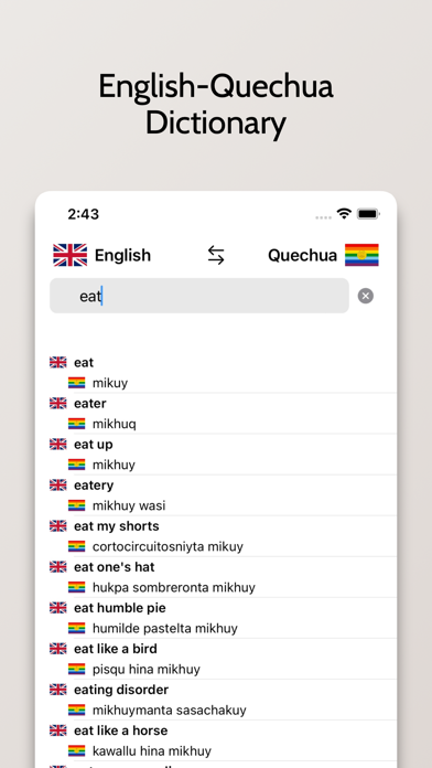 Quechua-English Dictionary Screenshot