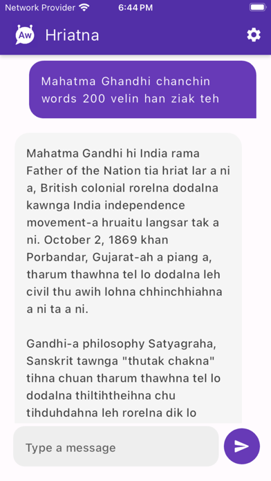 Hriatna Mizo Chatbot Screenshot