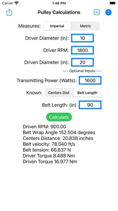 Belt & Pulley Calculator iPhone image 2