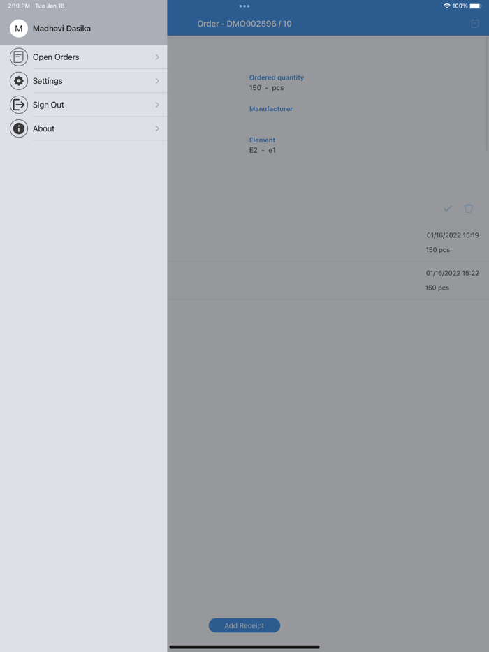 Infor LN Project Receipts