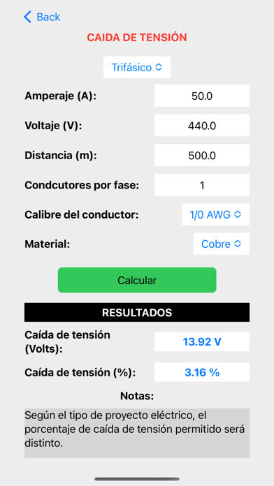 Cálculos Eléctricos NOM Screenshot