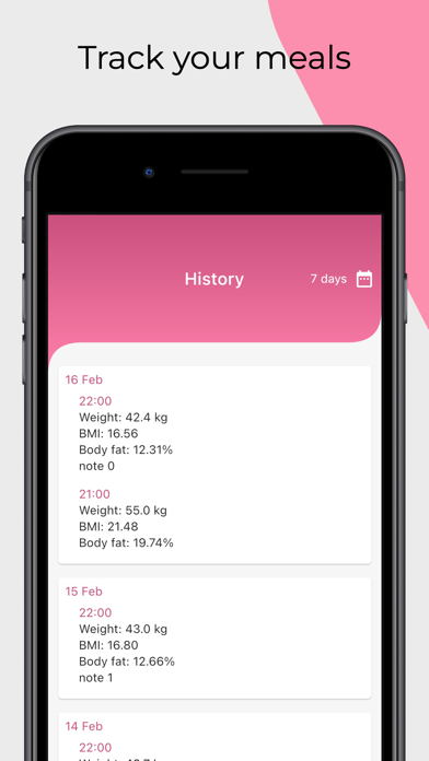 Body fat, BMI, weight tracker. Screenshot