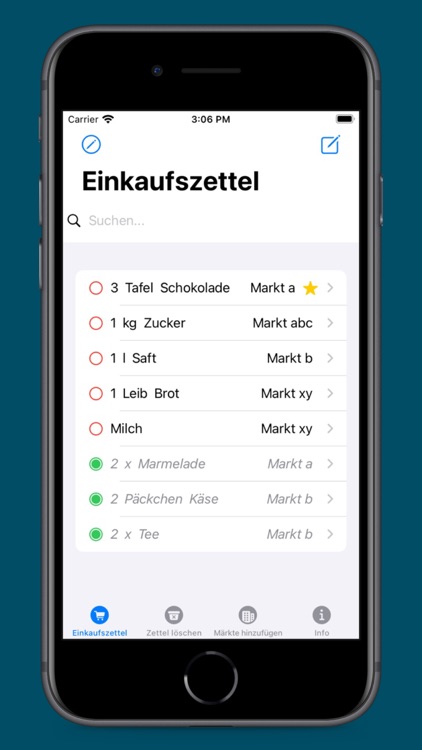 Einkaufszettel zum abhaken