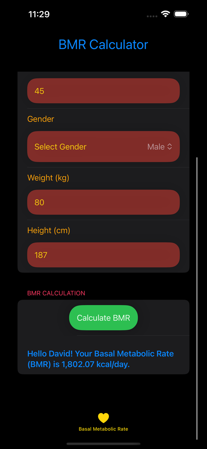 Basal Metabolic Rate App
