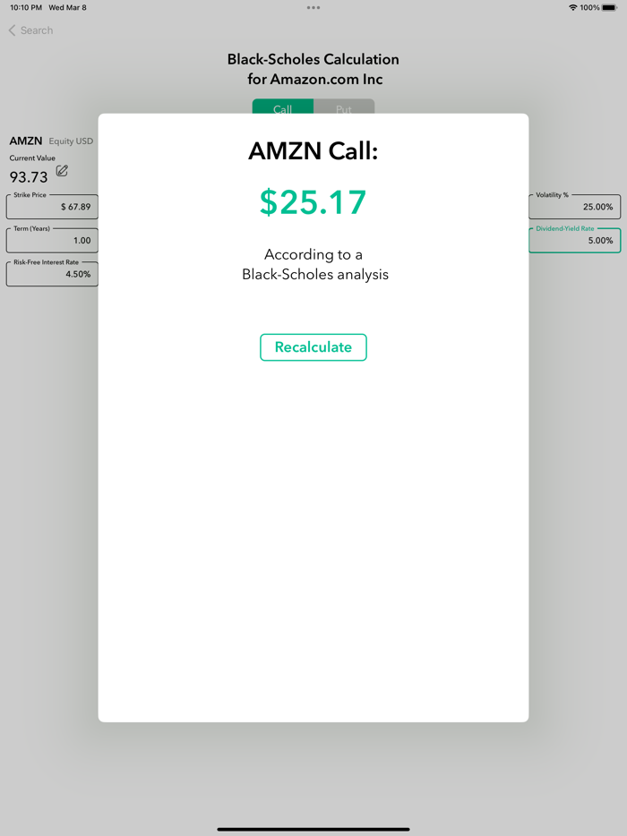 Black Scholes Calculator