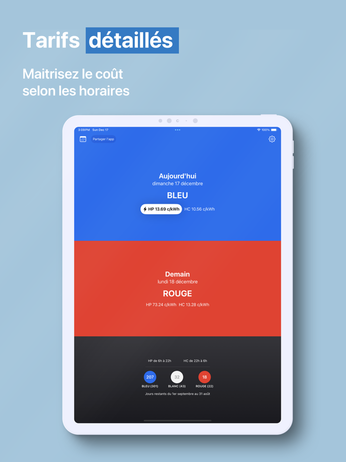 Couleur Tempo edf widget info