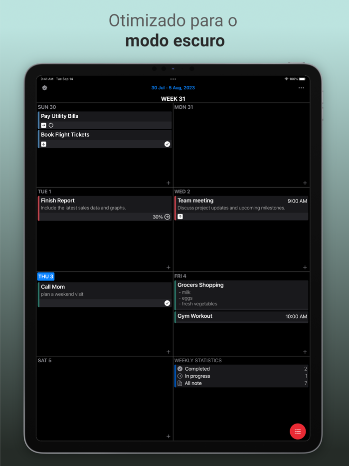 Calendário Semanal Tarefas