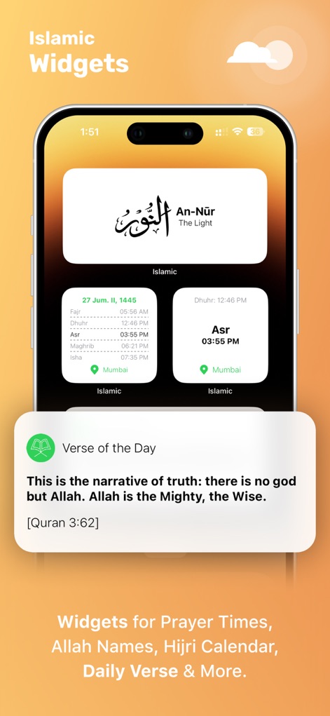 Islamic Calendar & Prayer Apps - Users can personalize their device with customizable home screen widgets, conveniently displaying essential information like prayer times and an inspirational daily verse.