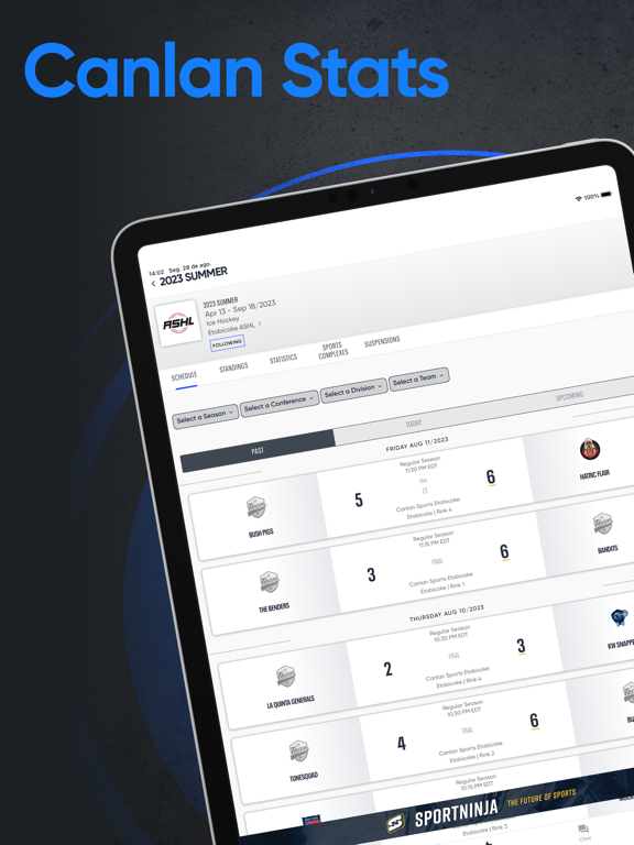 Canlan Sports Stats iPad screenshot 1 - Sports app
