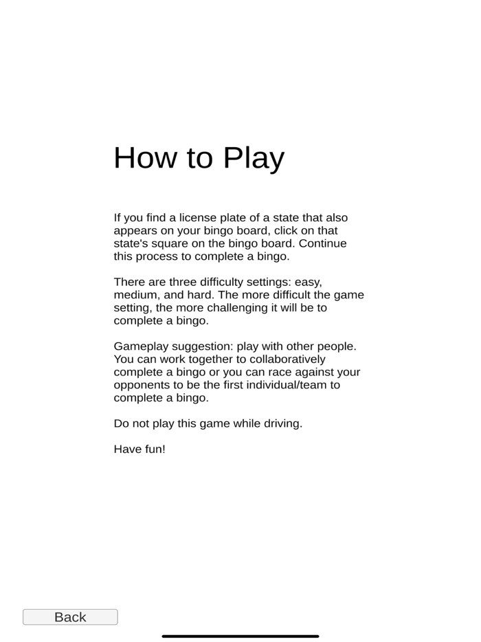 U.S. License Plate Bingo