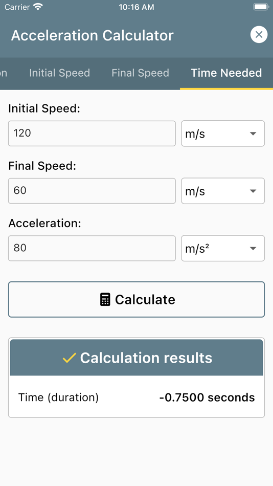 #2. Acceleration Calculator - (iOS) By: Bhavinkumar Satashiya
