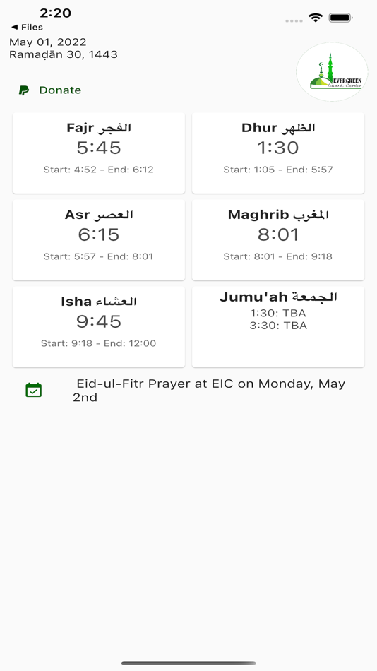#2. EIC Iqamah (iOS) 由: Evergreen Islamic Center