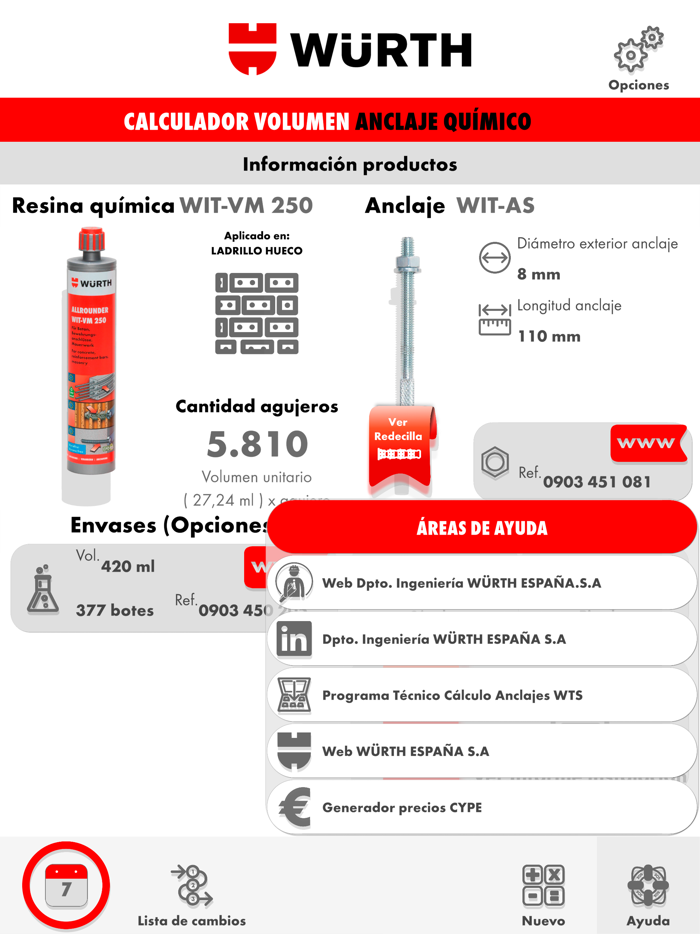 Calculador volumen anclajes