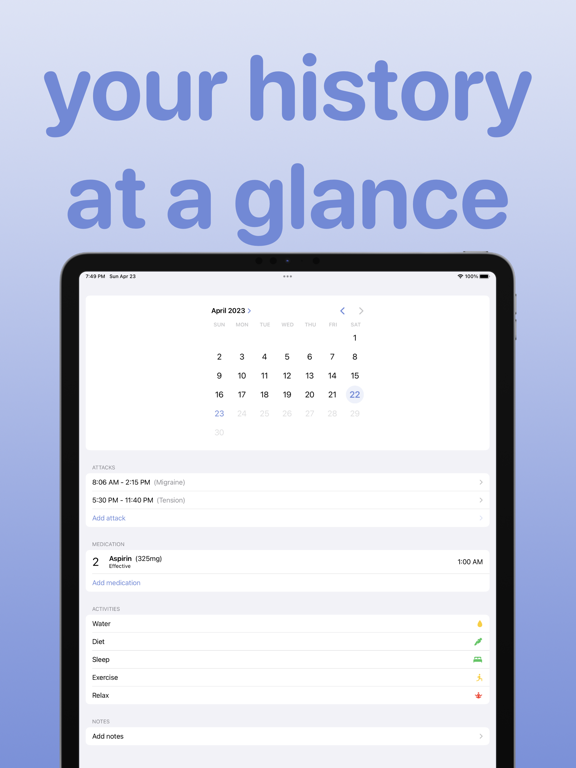Headache Companion iPad screenshot 4 - Health & Fitness app
