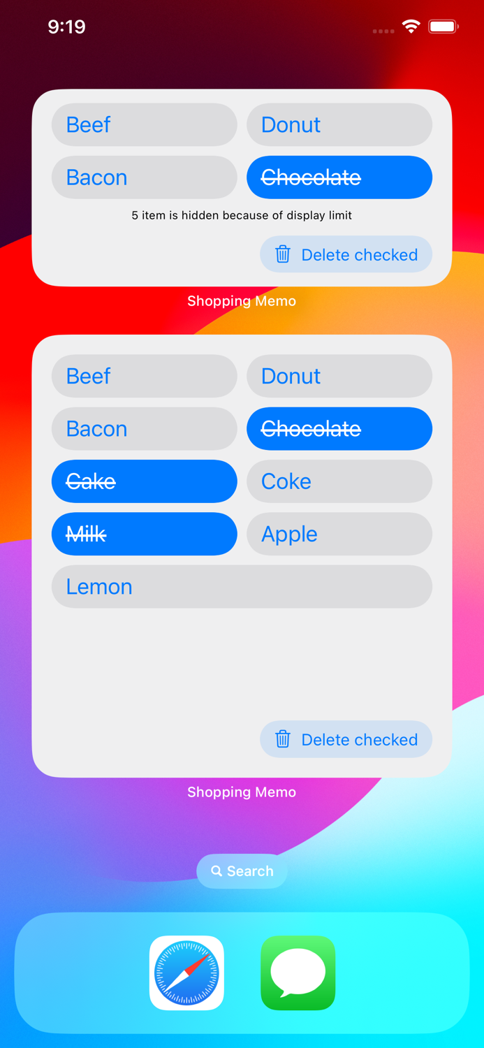 Simple Shopping Memo widget