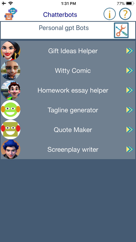 #1. Chatterbots: Personal GPT Bots (iOS) Podle: Mahesh Thite