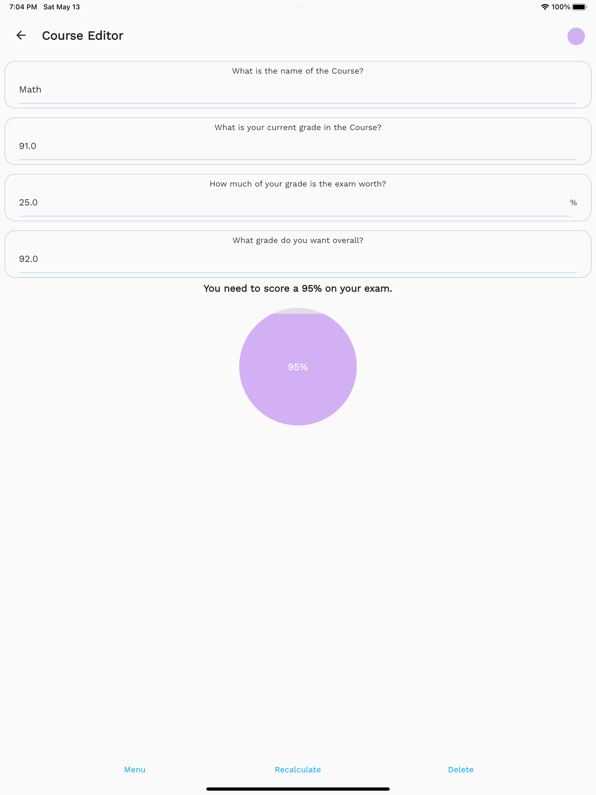 Exam Score Calc