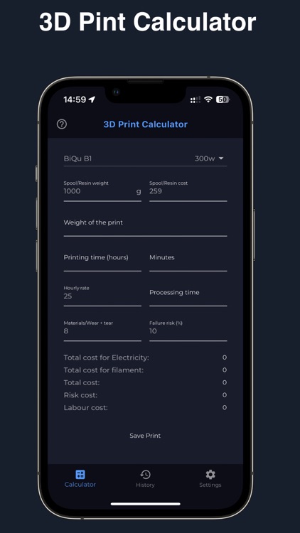 3D Printer Cost Calculator