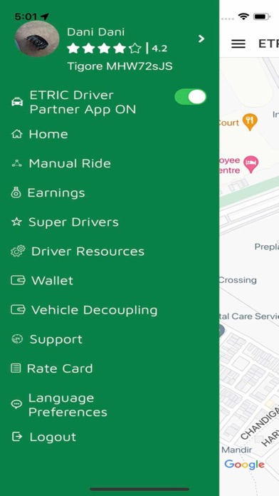 ETRIC Driver Partner App Screenshot