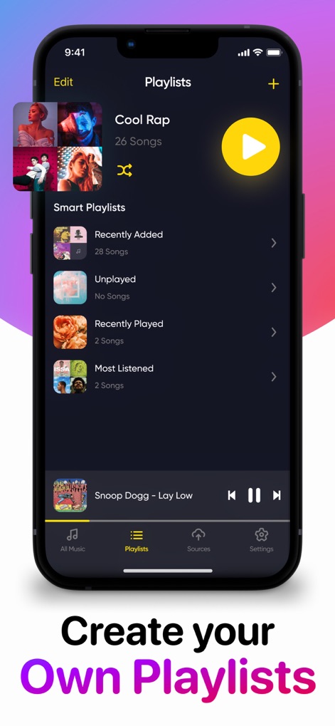 Cloud Music Player Offline App - ユーザーは自分だけのカスタムプレイリストを簡単に作成し、管理できます。さらに、「最近追加された」や「再生回数」などのスマートプレイリスト機能で、音楽体験を向上させます。