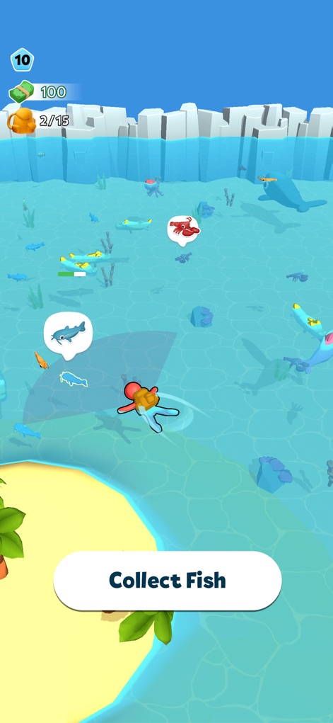 Aquarium Land - Fishbowl World - Users can explore the vibrant underwater environment, actively swimming to collect diverse sea creatures and earn rewards.