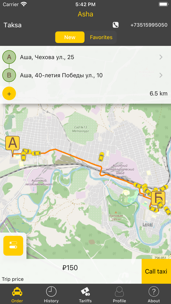 Taxi ordering Taksa Asha town