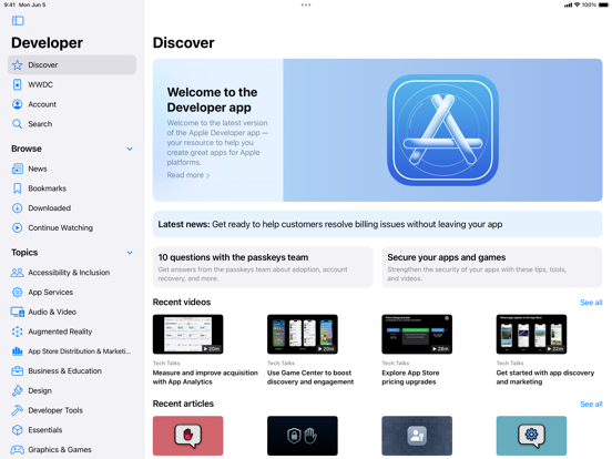 Apple Developer iPad app afbeelding 1