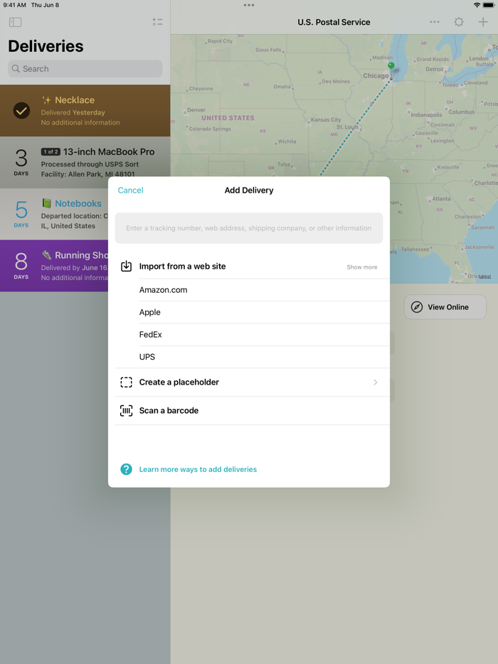 Deliveries a package tracker