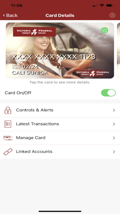 Victoria FCU Card Alerts Screenshot