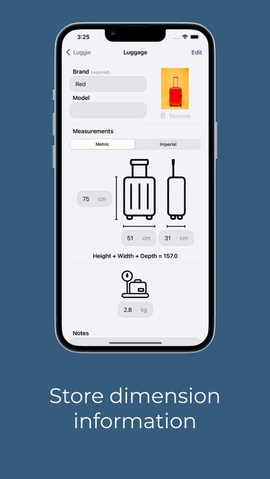 Screenshot #2 pour Luggie: Luggage size tracker